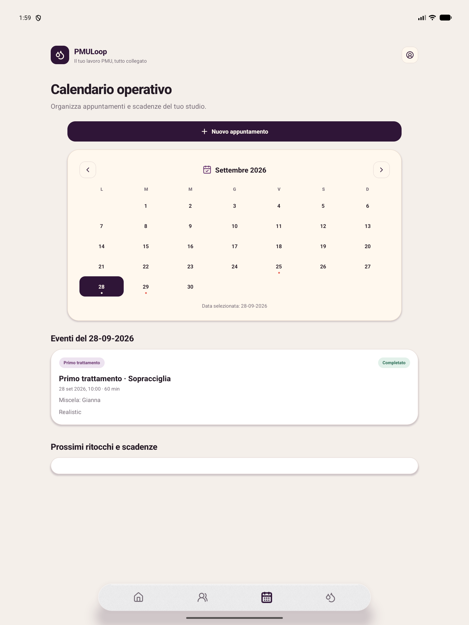Calendario operativo PMULoop su iPad